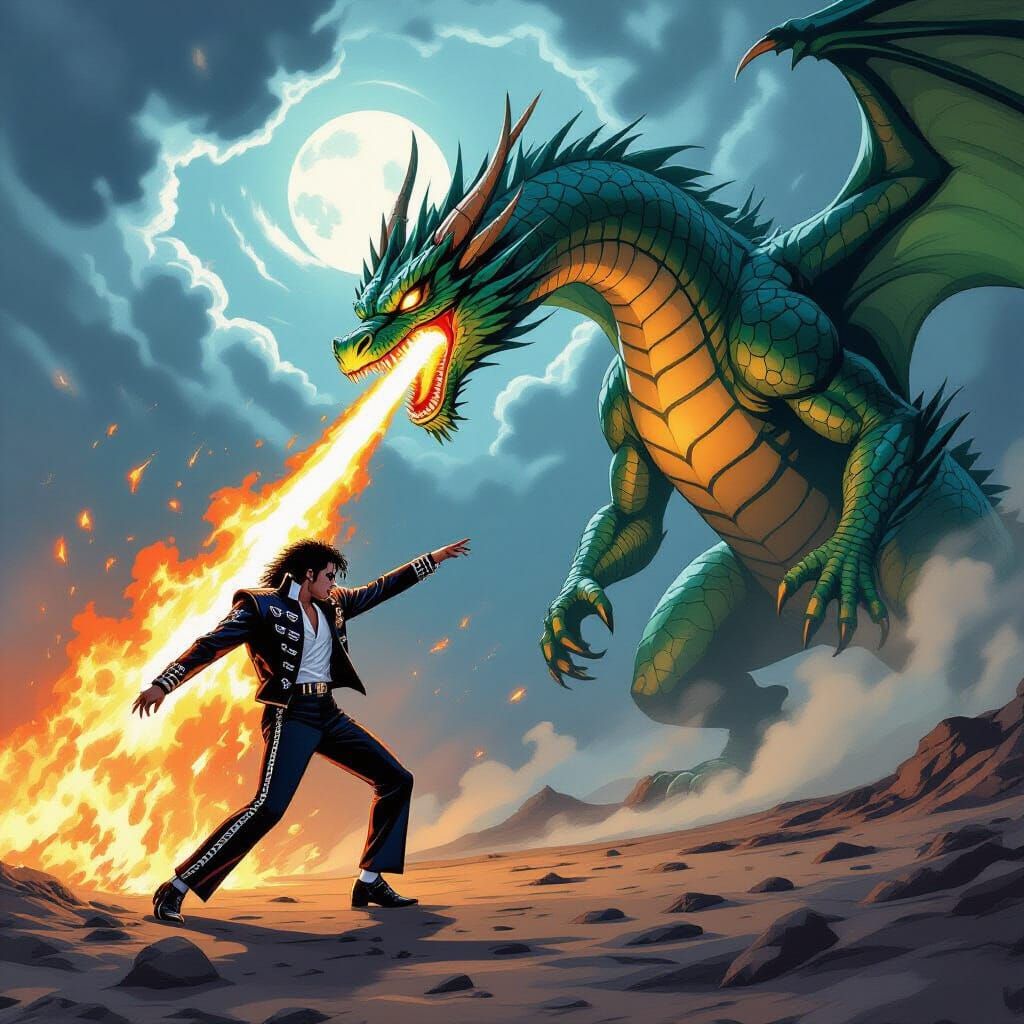 Michael Jackson Fights Dragon in Comic Book Style