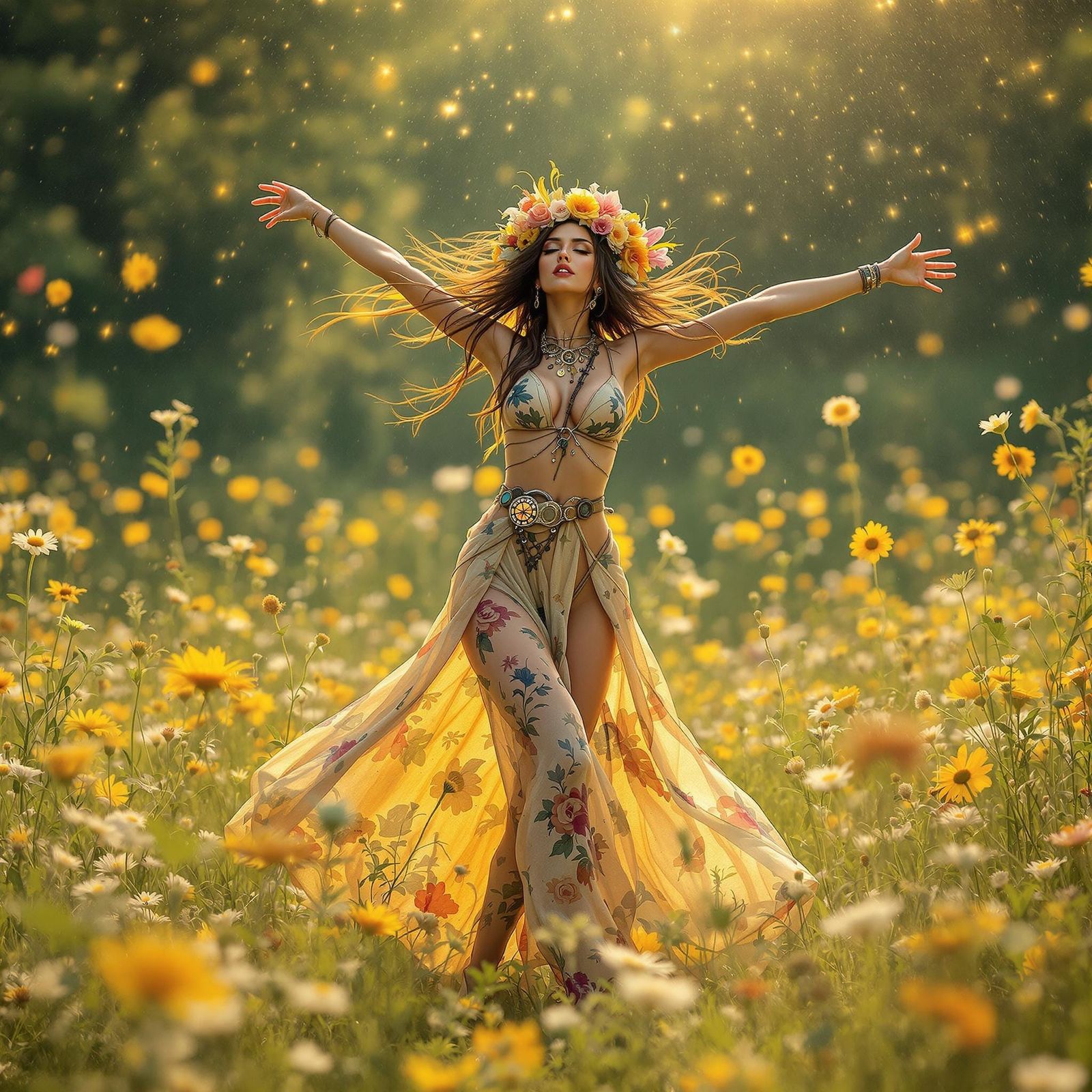 Ethereal Solarpunk Goddess in Whimsical Dreamscapes