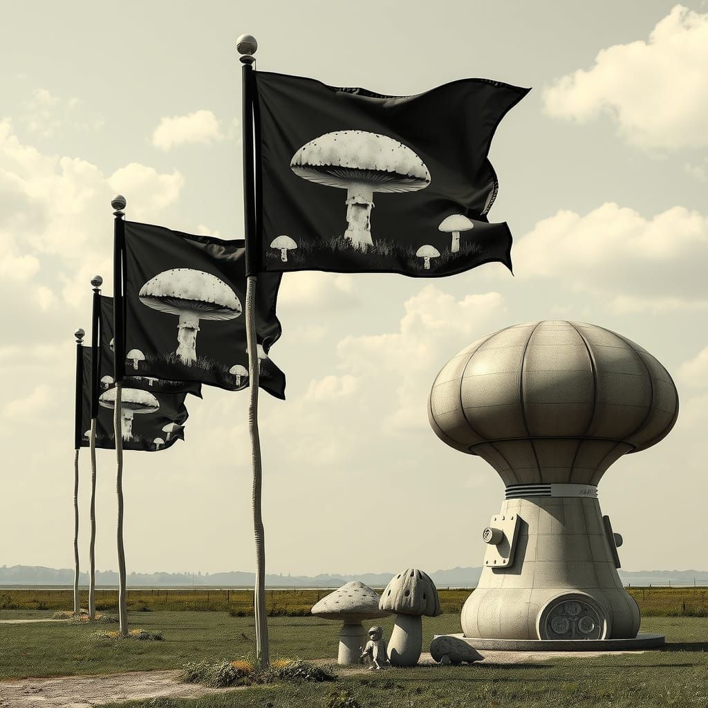 Surreal Mushroom Landscape in Daguerreotype Aesthetic