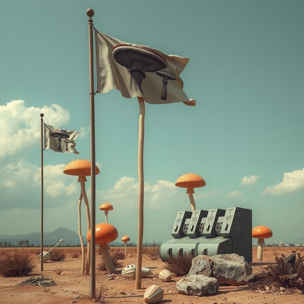 Surreal Mushroom Landscape in Dystopian Style