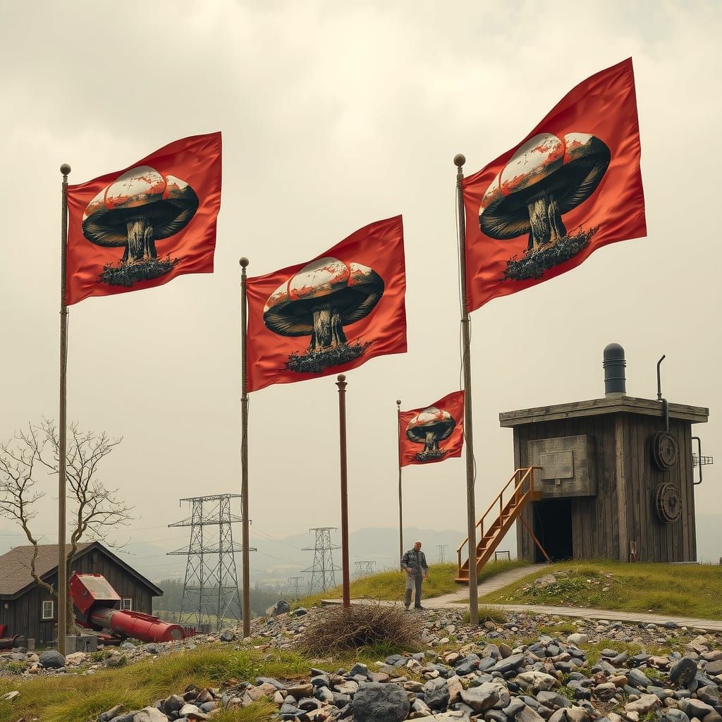 Surreal Mushroom Landscape in Dystopian Style