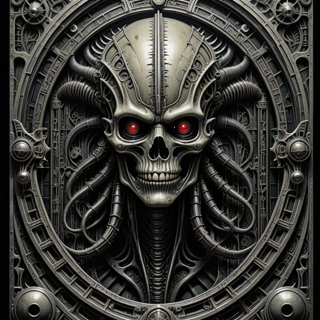 Dark Surrealist Tarot Card in H. R. Giger's Iconic Style
