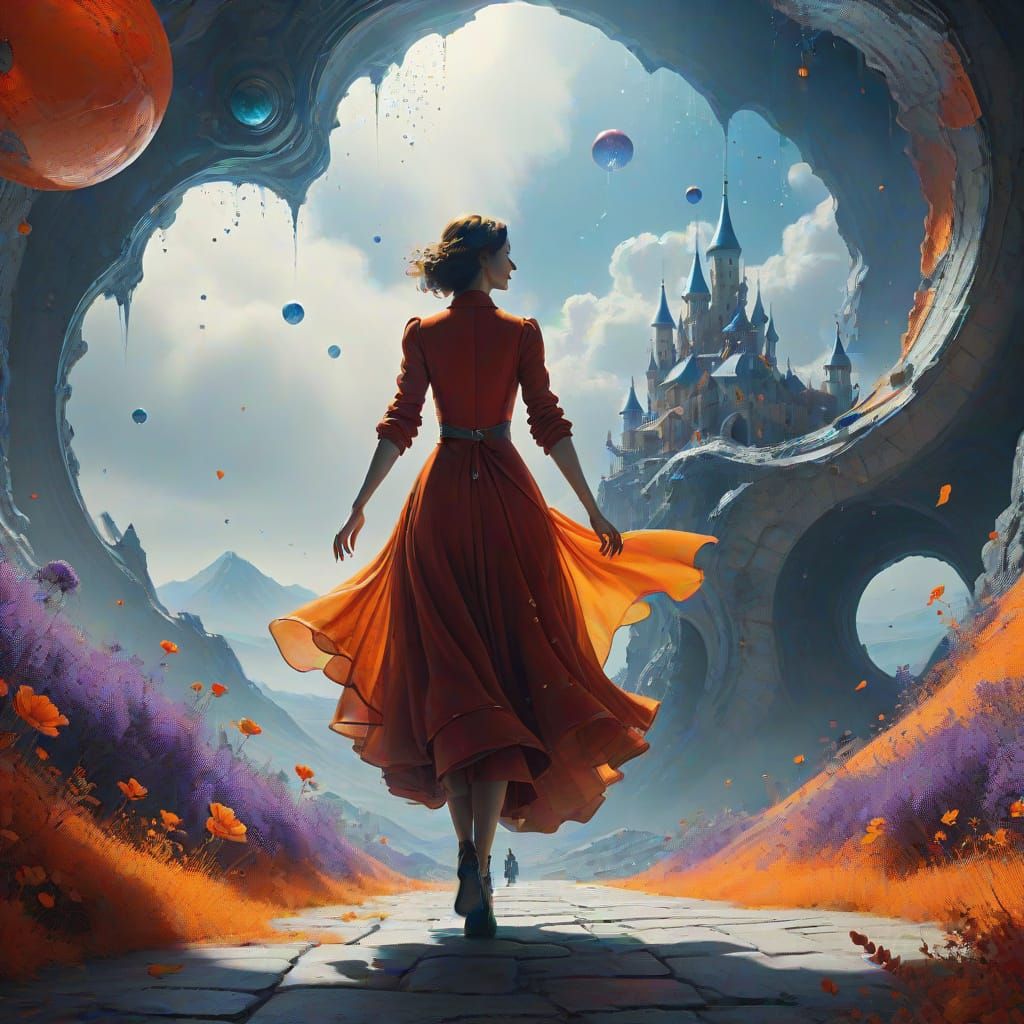 Surreal Surrealist Woman in Ethereal Landscape with Abstract...