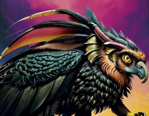 Gryphon in Raypunk Biopunk Style, Detailed Illustration