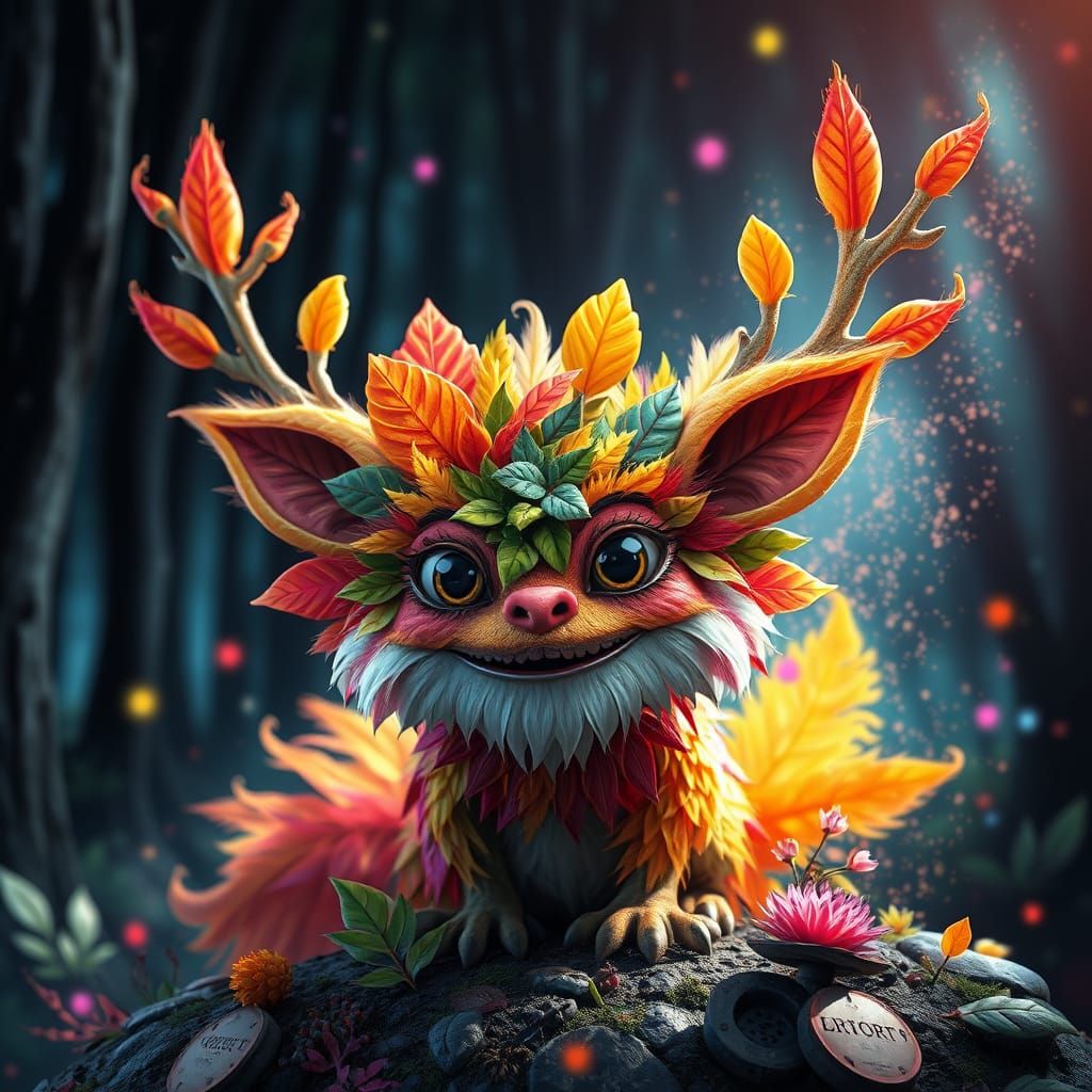 Vibrant Forest Creature in Enchanted Woodland Scene