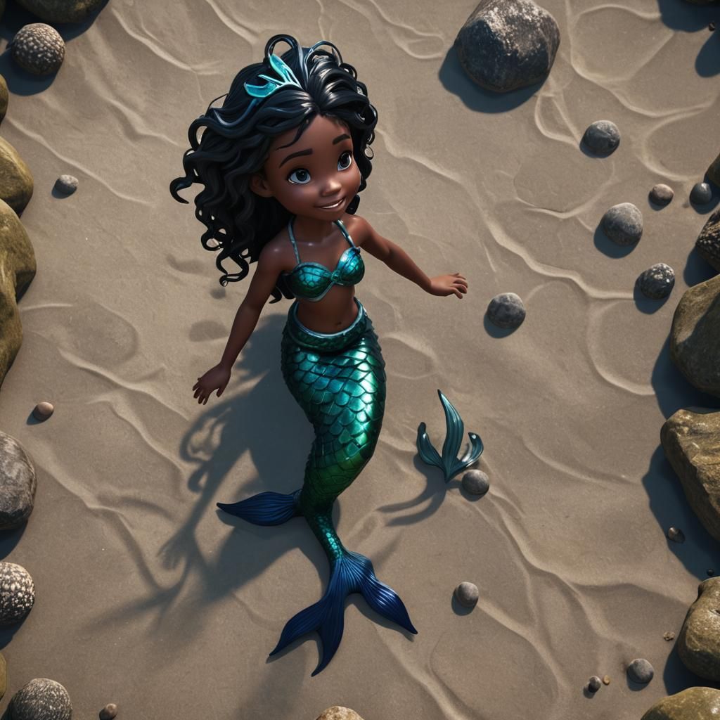 Ebony Mermaid in 3D Unreal Engine Style