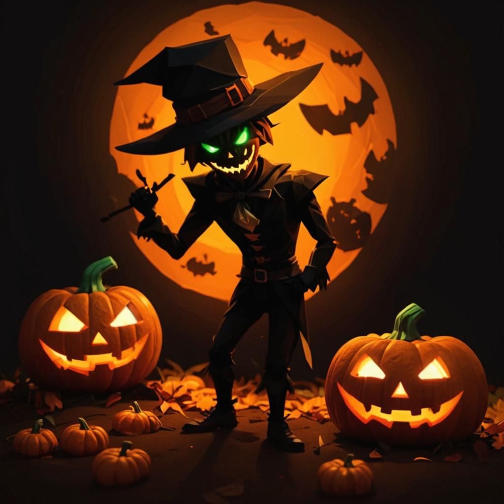 Frantic Jack-o'-Lantern in Neon Low-Poly Art