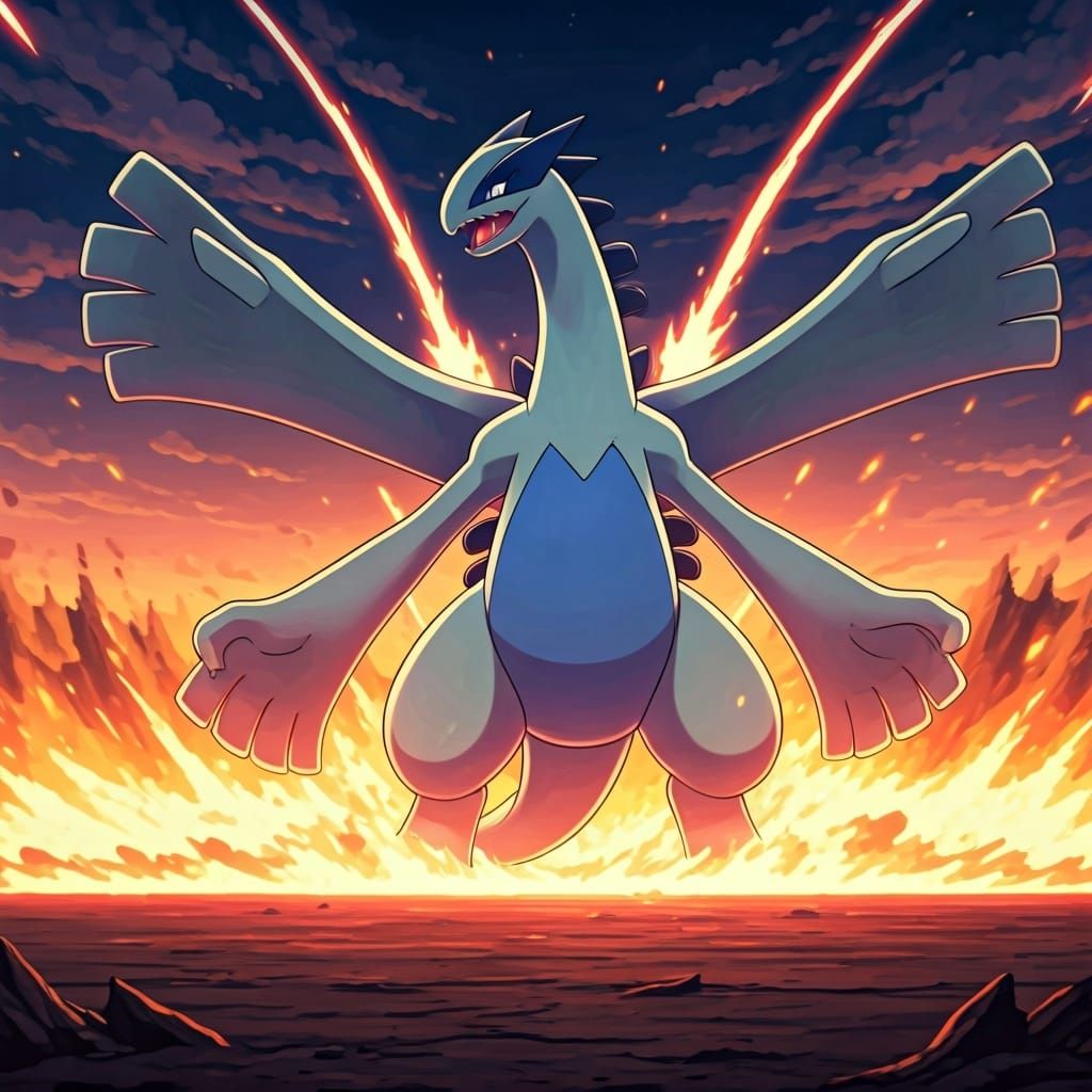 Colossal Lugia Kaiju Wreaks Havoc in Anime Style