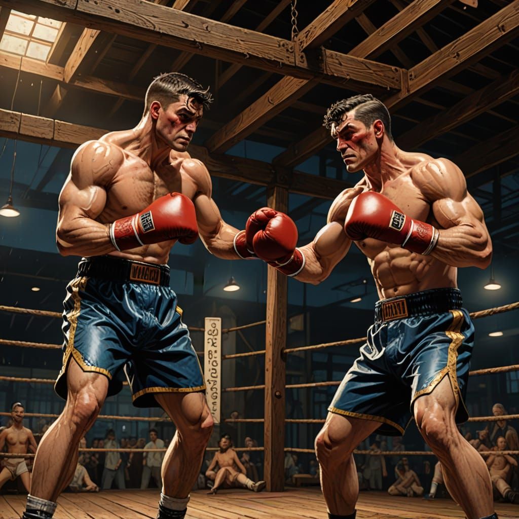 Vintage Boxing Ring Showdown in Realistic American Style
