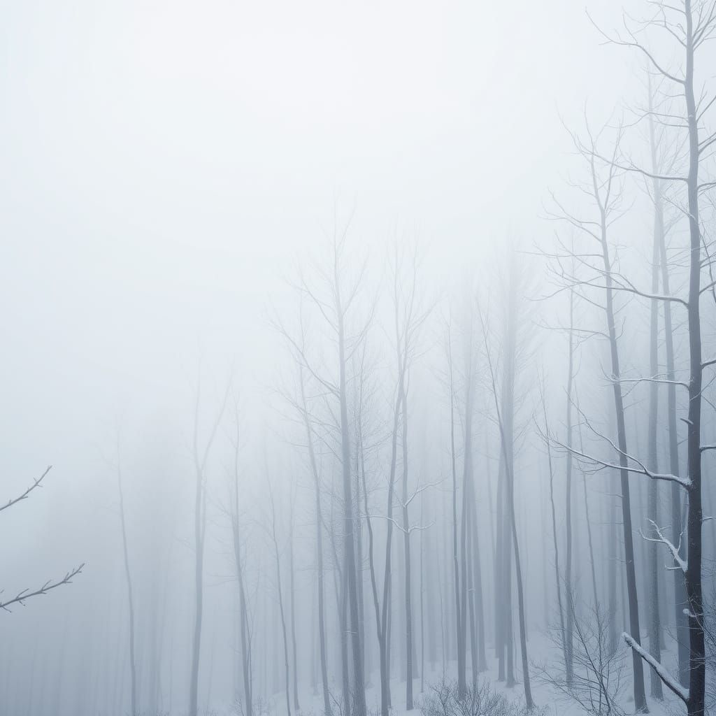 Minimalist Winter Forest in Ethereal Fog