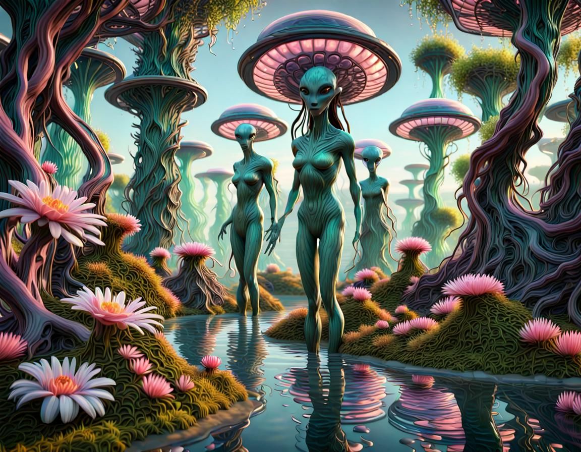 Exotic Alien Forest with Inhabitants in 3D