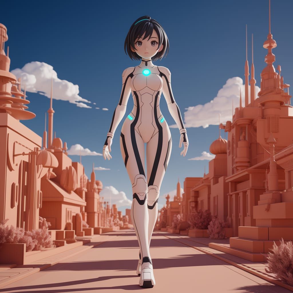 Anime Clay Woman in Futuristic Clay City