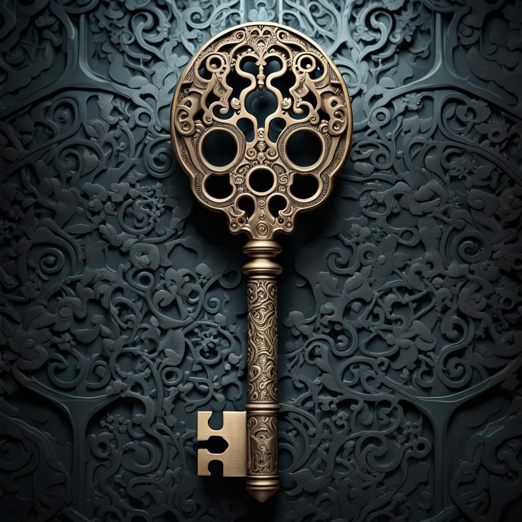 Metal Skeleton Key Sculpture: Advanced Technology Concept