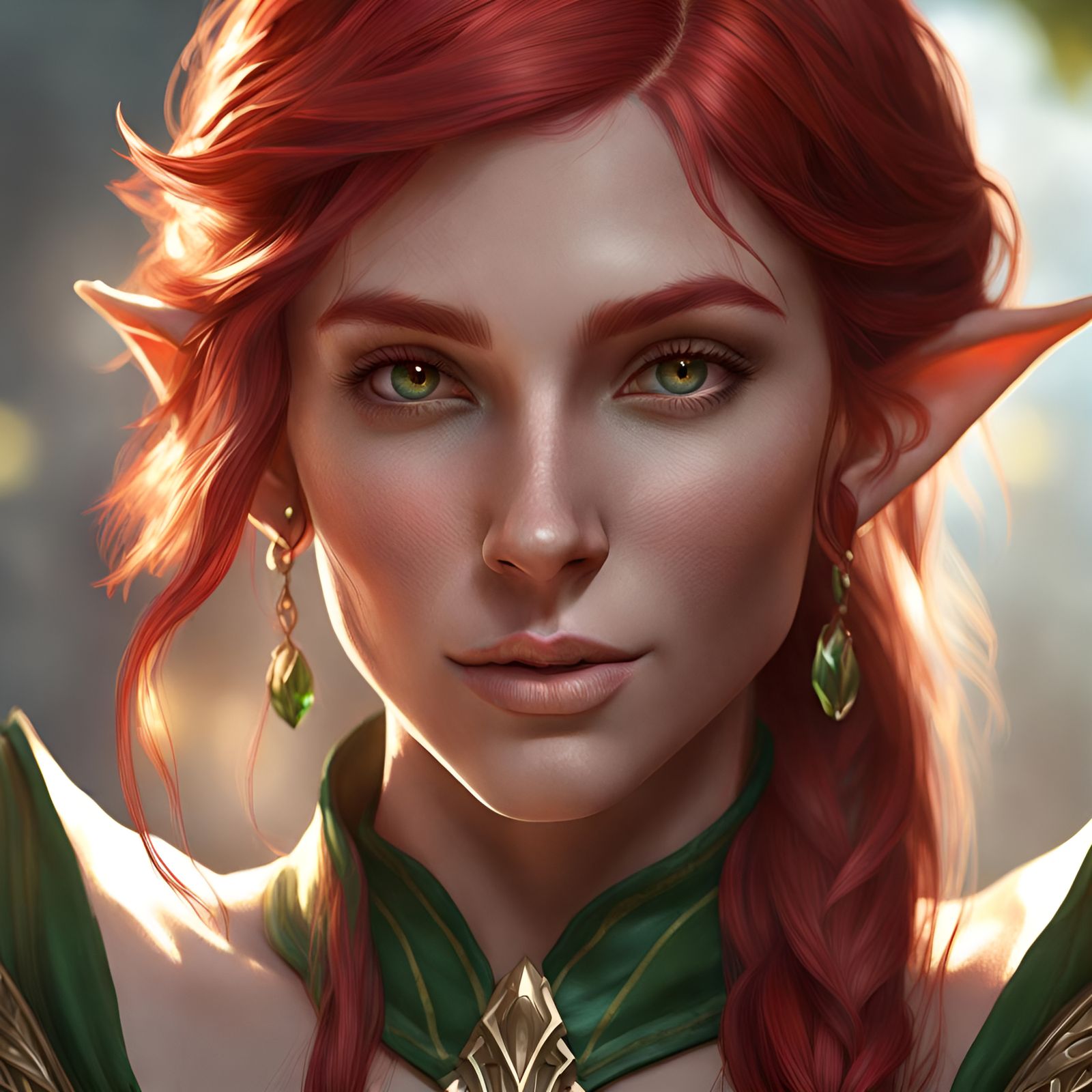 Red-Haired Elf Portrait in Hyperdetailed Style