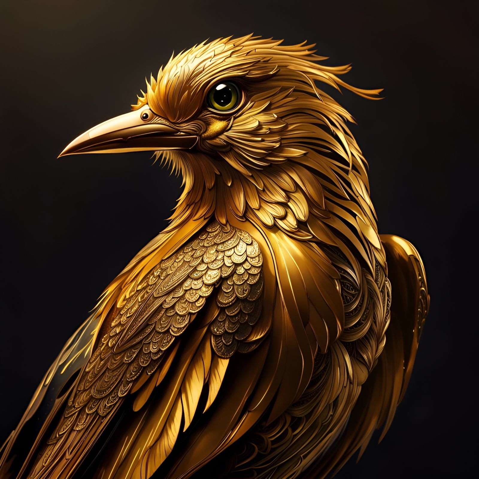 Golden Bird Portrait in Anime Style