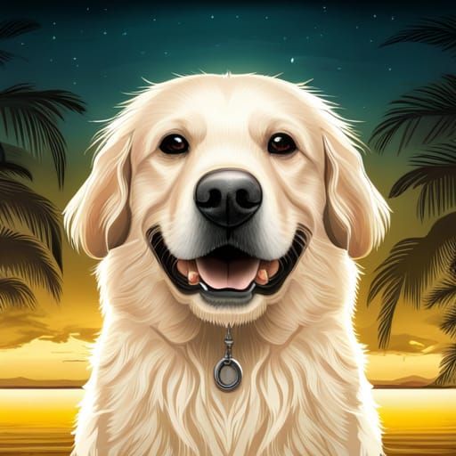 Golden Retriever Smiles on a Night Beach