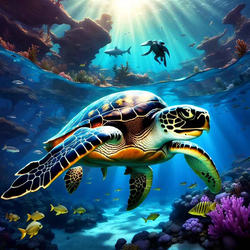 Reef Turtle, Shark, and Crocodile: Dark Fantasy