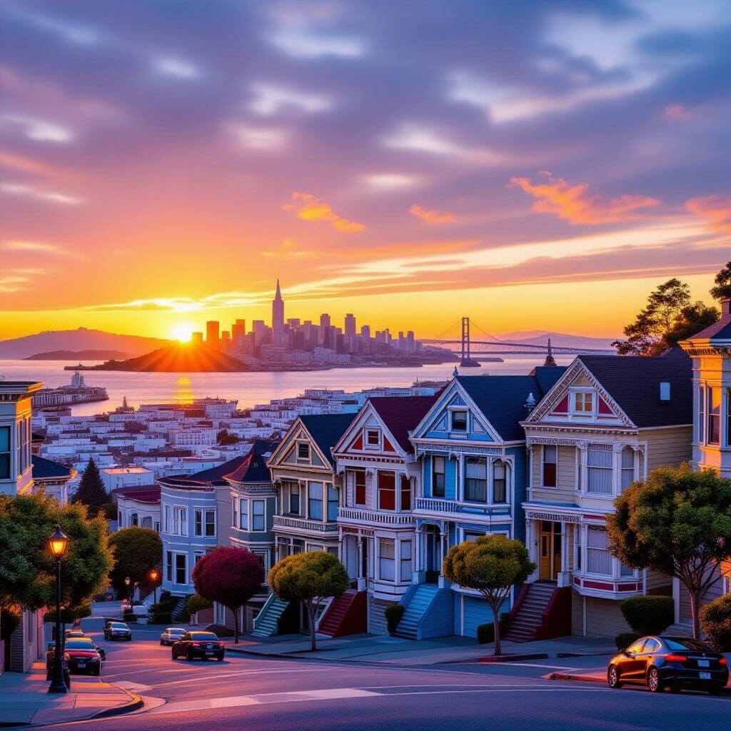 Colorful Victorian Queen Anne House on San Francisco's Teleg...