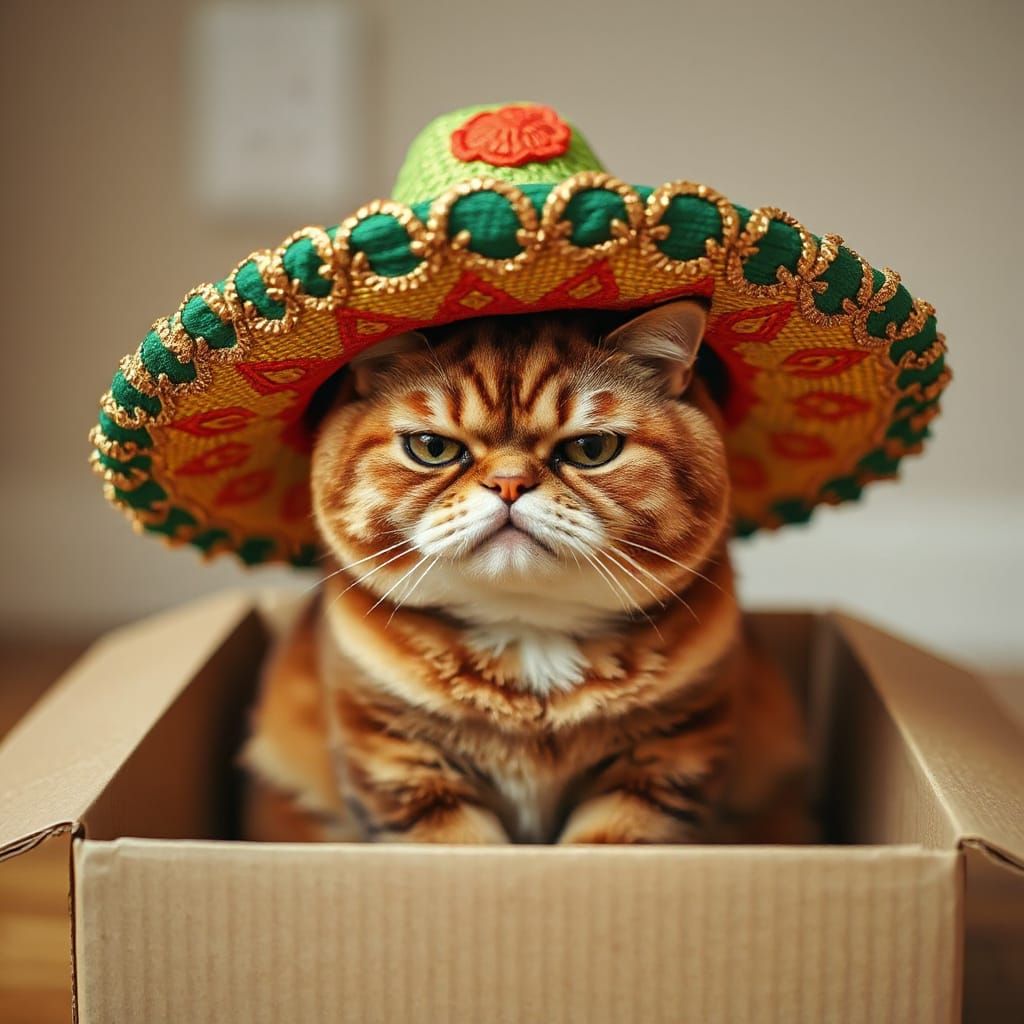 Grumpy Cat in Sombrero in Tiny Box