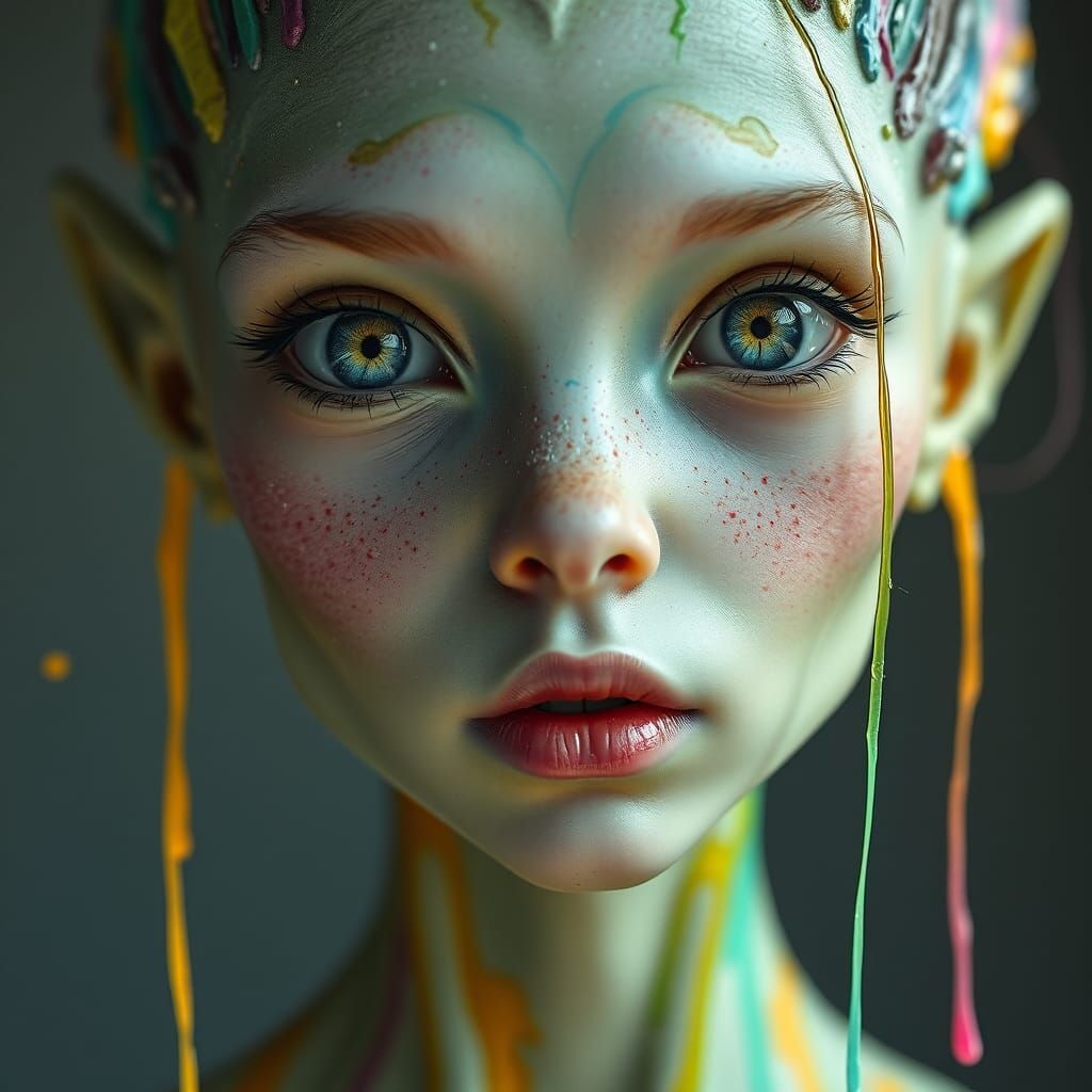 Surreal Alien Beauty with Ink Hair, in Photorealistic Style