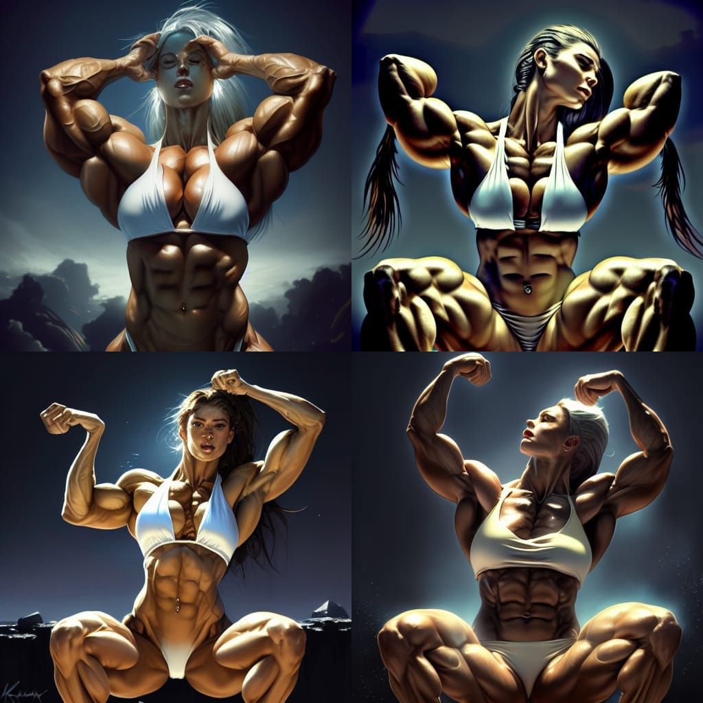 Golden Aura Muscle Goddess in Digital Art Portrait