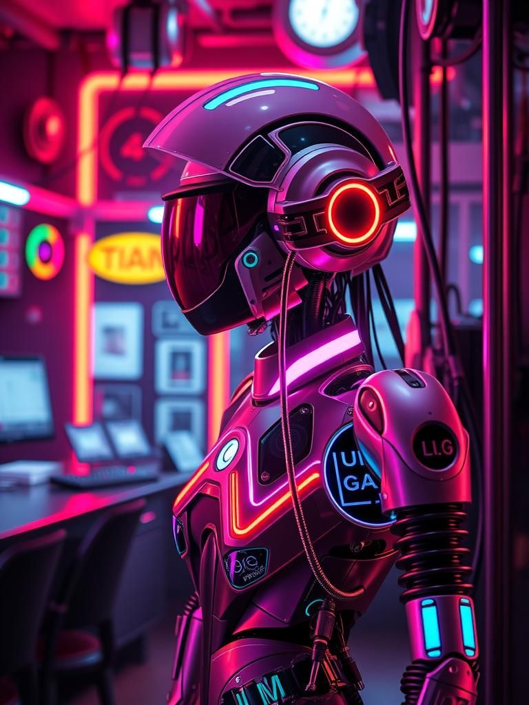 Cyborg Woman in Cyberpunk Machine Shop