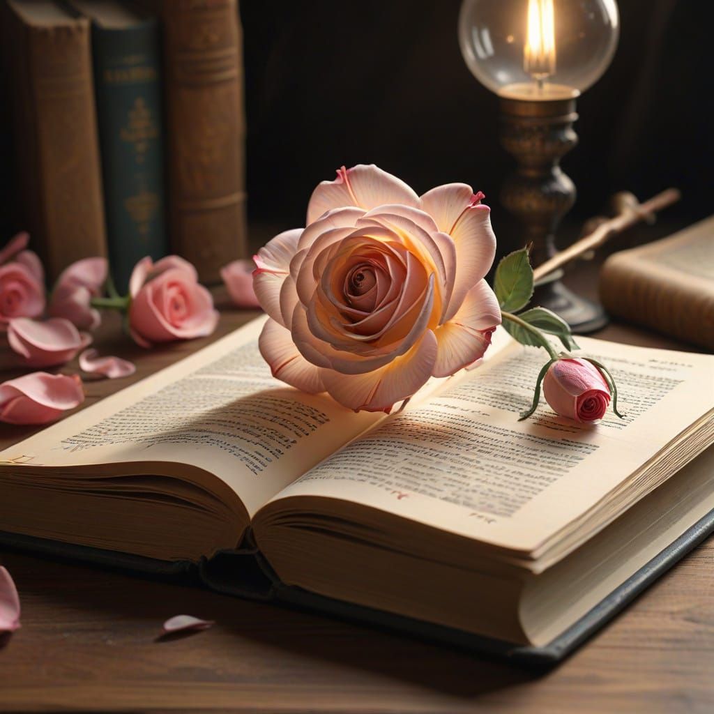 Surreal Quilled Rose Blooms on Vintage Book Pages