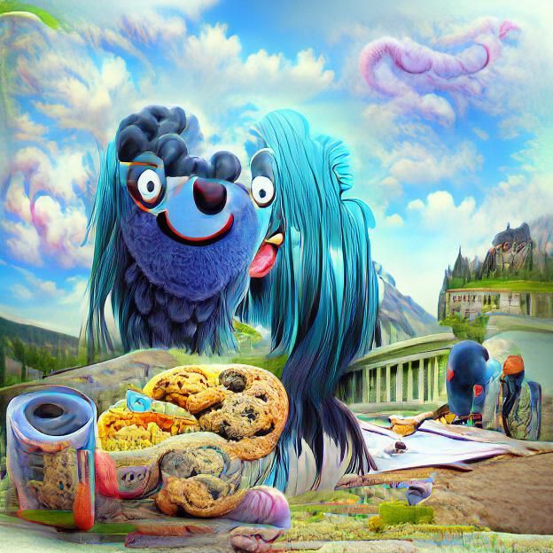 Blue-Haired Cookie Monster in Anime Style