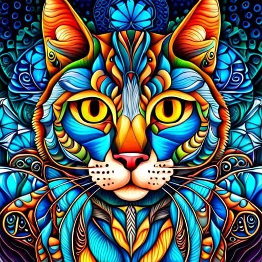 Majestic Cat in Cyberpunk Zentangle Mirrored Room