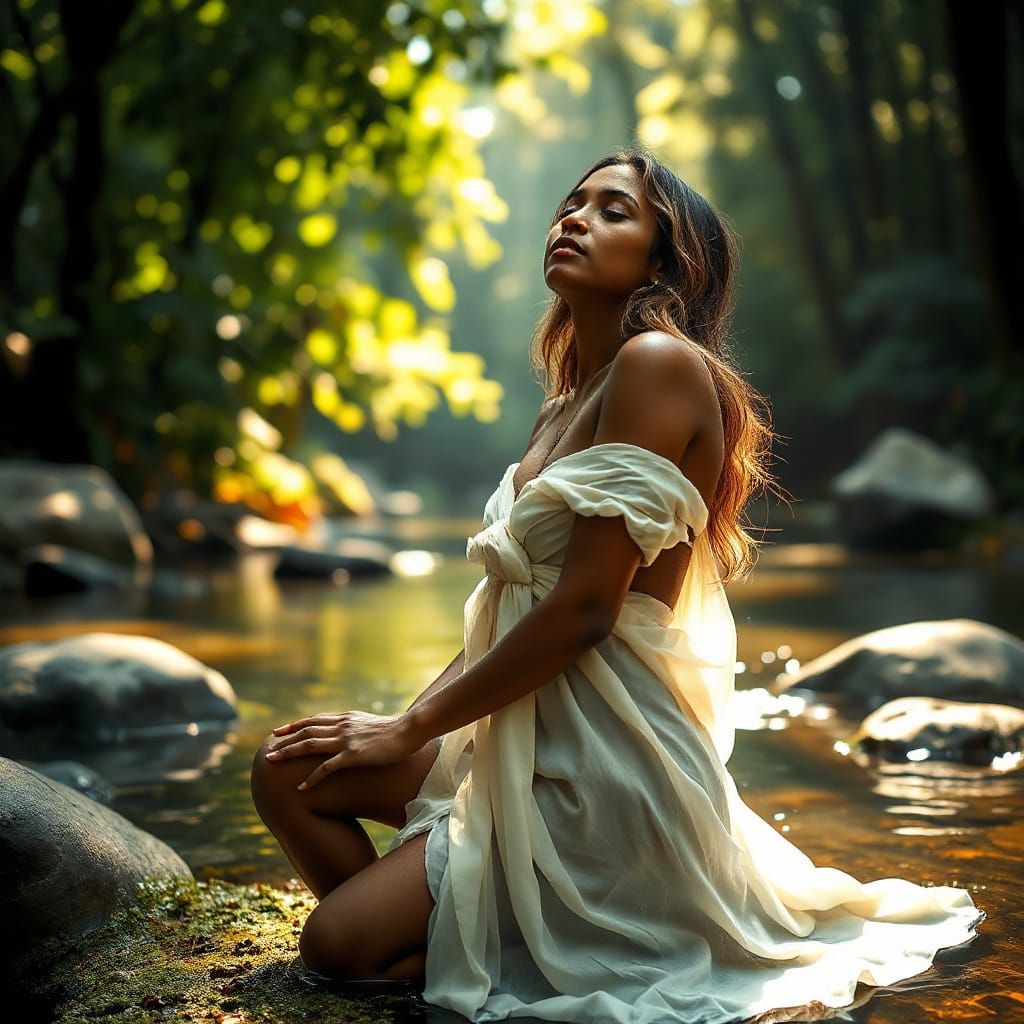 Lush Glade: An Indian Woman in Sunlight