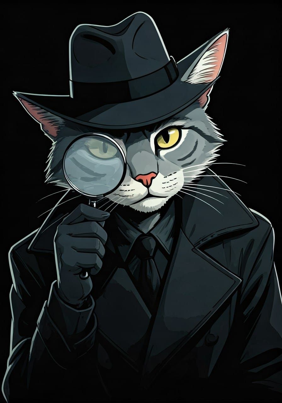 Neo Noir Detective Cat Investigates in a Gritty Black and Wh...