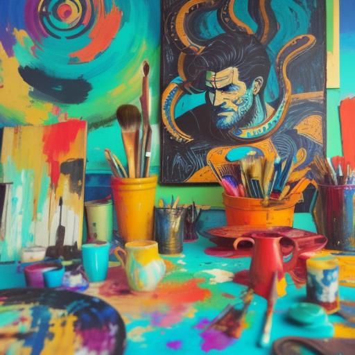 Octopus Artist in Studio as Linocut Print