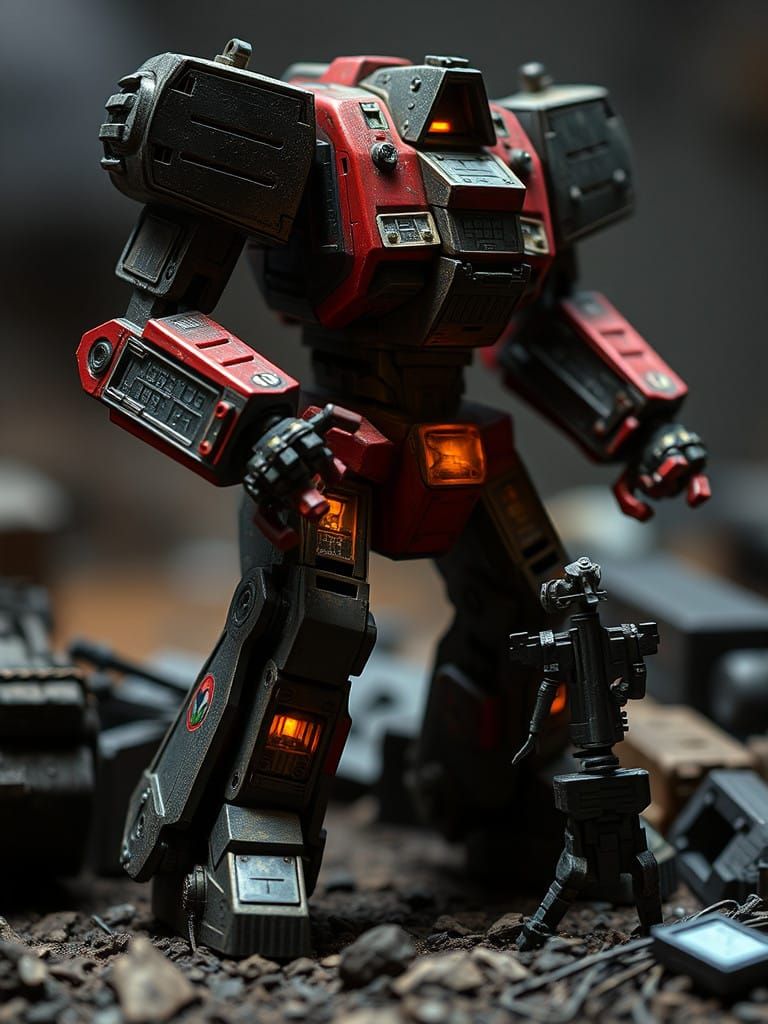 Cyberpunk Mech Repair in a Futuristic Workshop