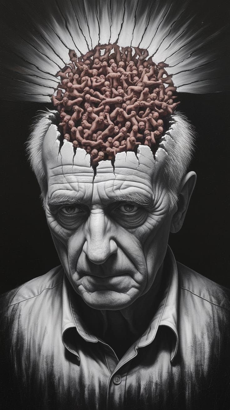 Melancholic Portrait Revealing Inner Turmoil as Oil Painting