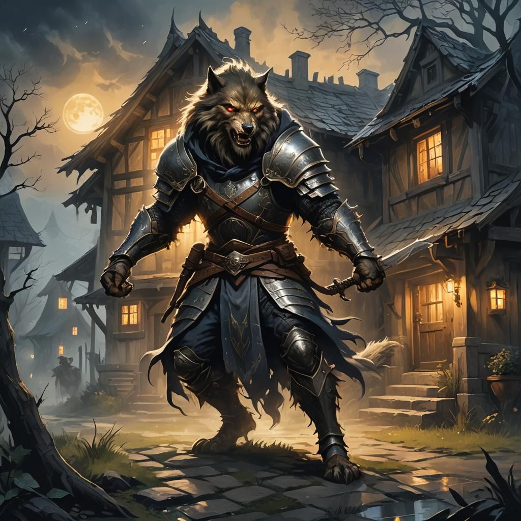 Werewolf Transformation in Dark Medieval Fantasy Style