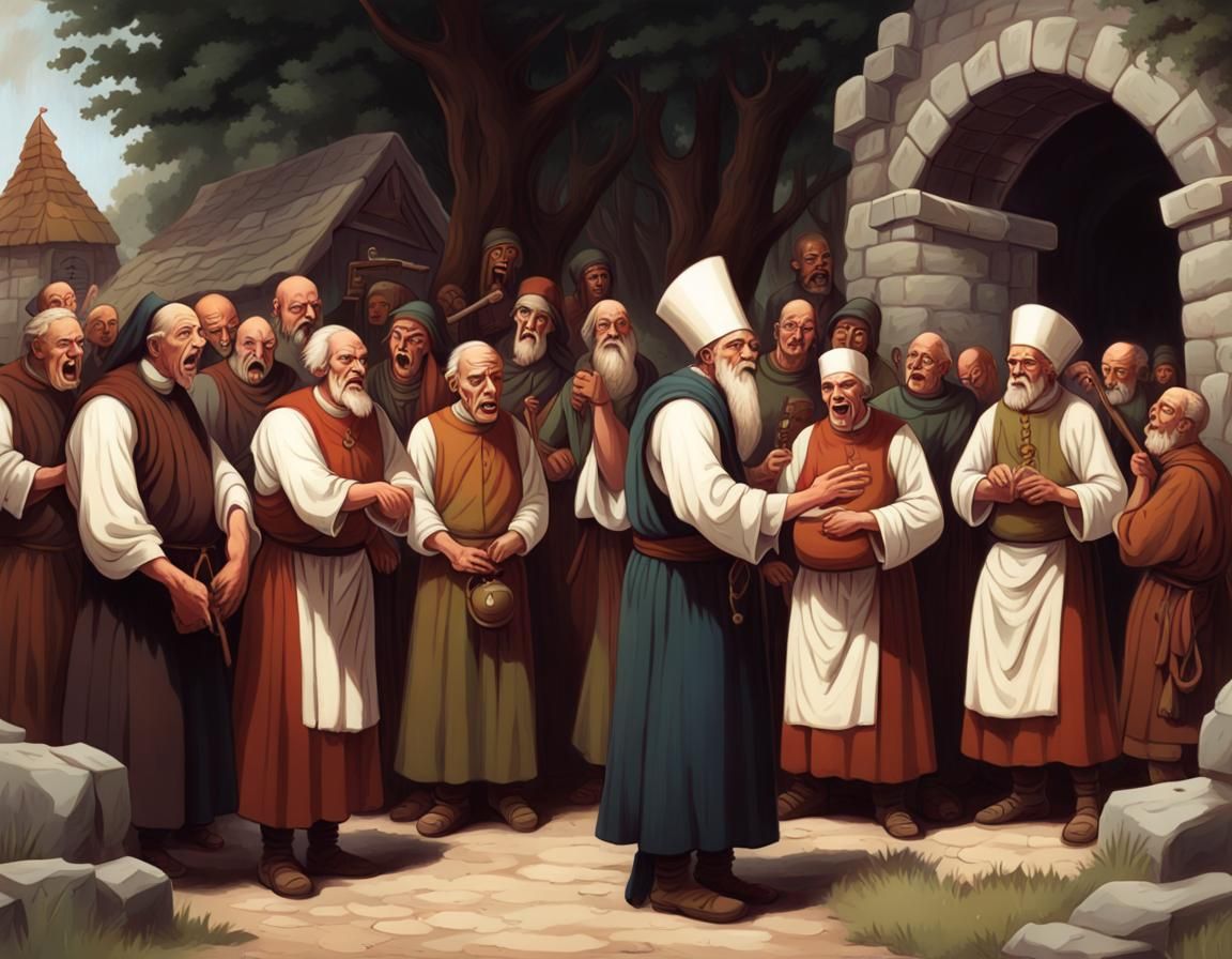 Death Cult Priests Recruit Villagers: Fantasy Art