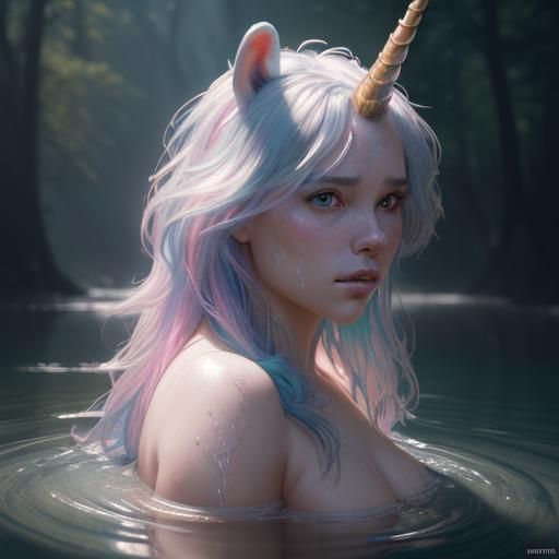 Unicorn Drinks from Crystal Lake: Hyperdetailed Concept Art