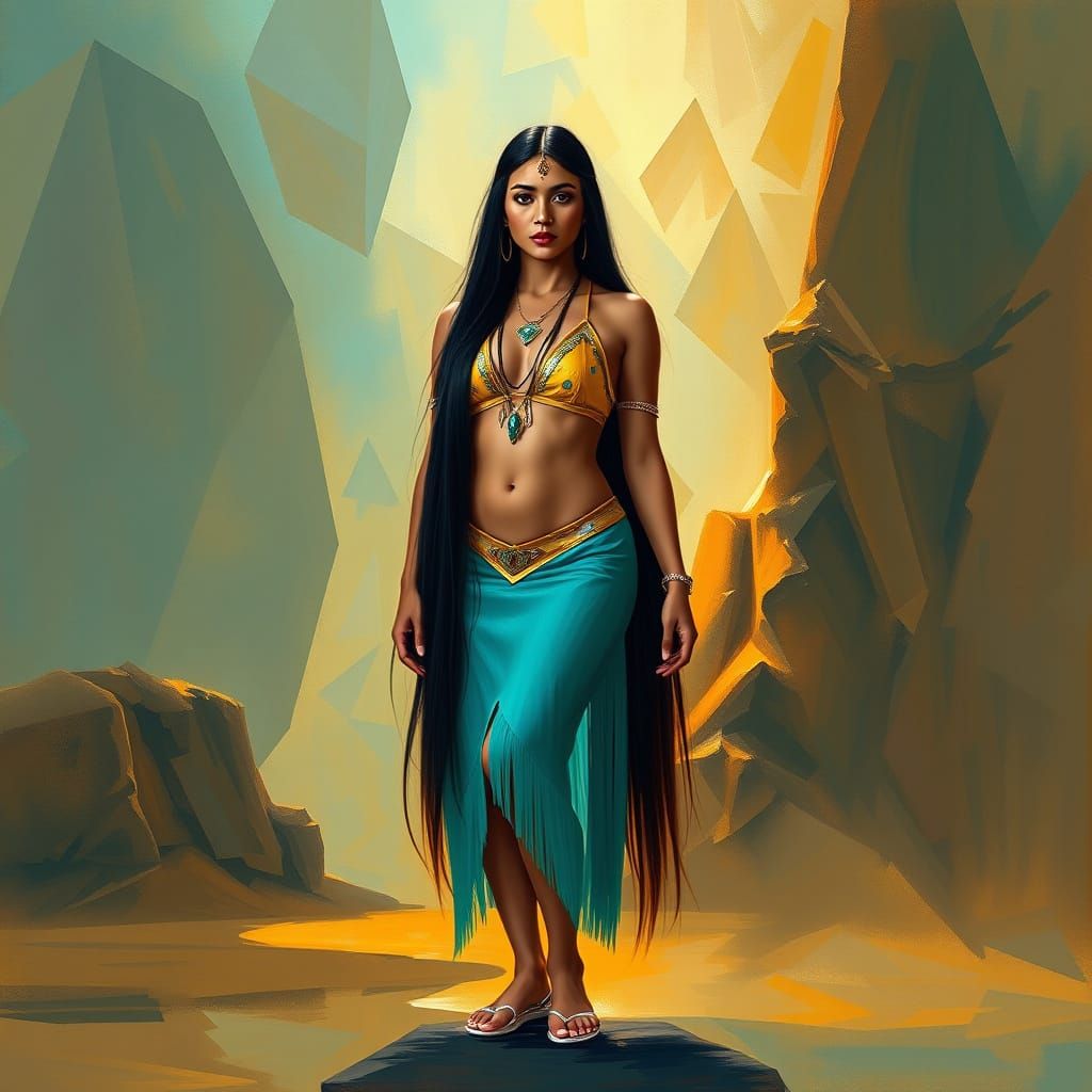 Native American Pin-Up Woman in Crystalized Fantasy