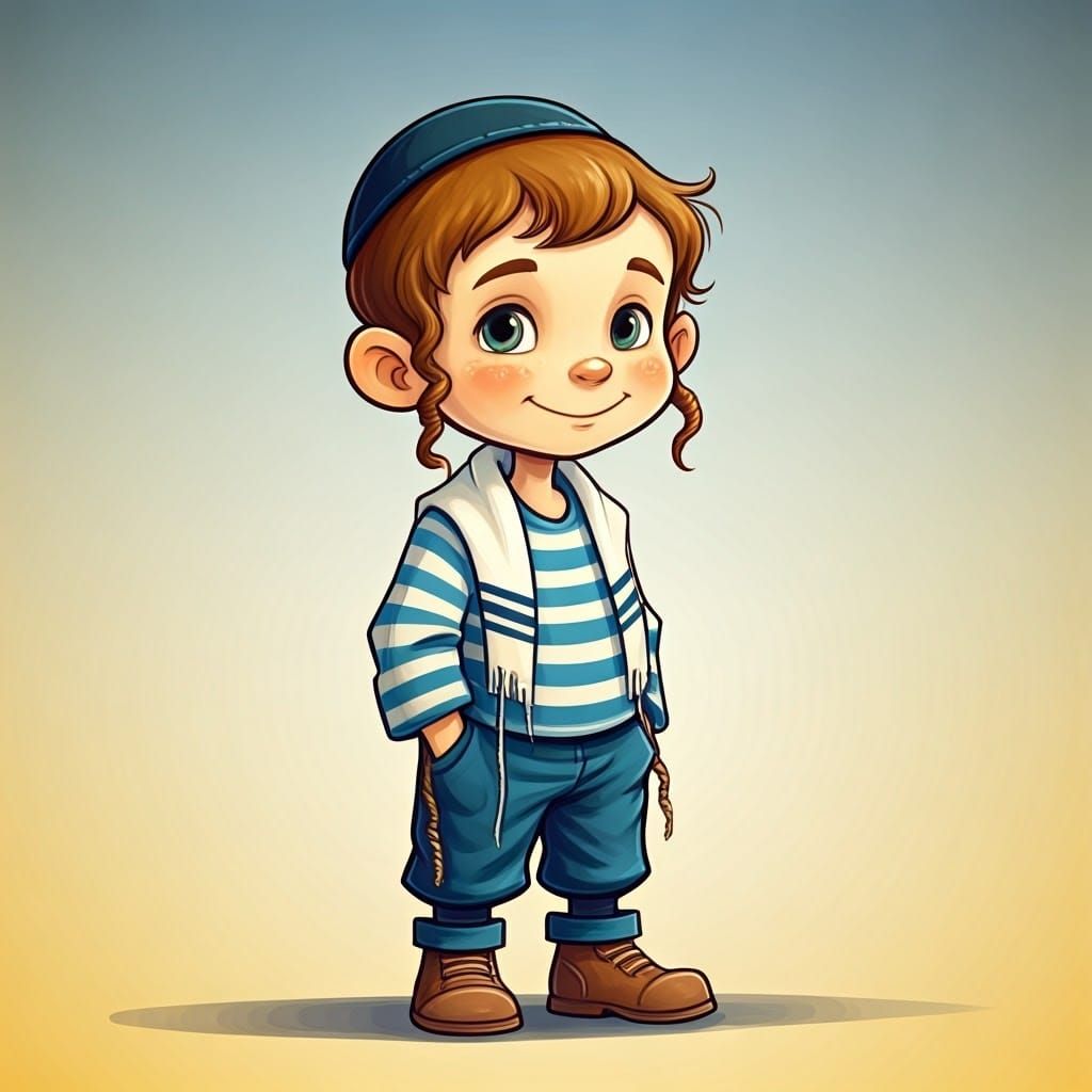 Jewish Boy Portrait in Children's Book Illustration Style