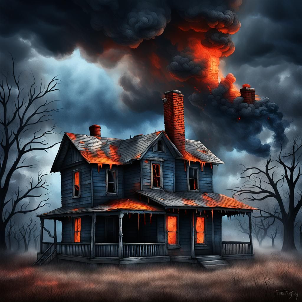 Eerie House Struck by Lightning in Dark Fantasy Style