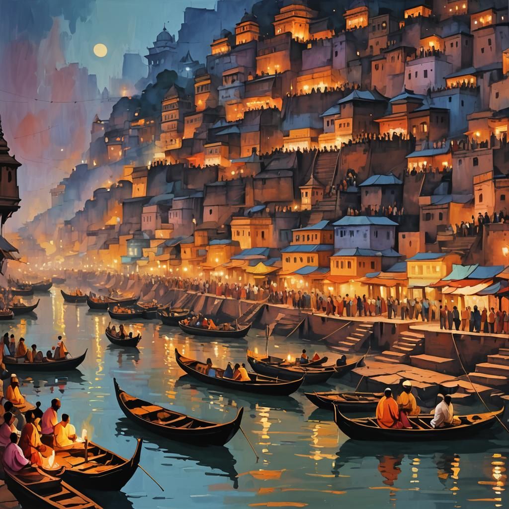 Varanasi Ghats at Evening: Abstract Fine Art