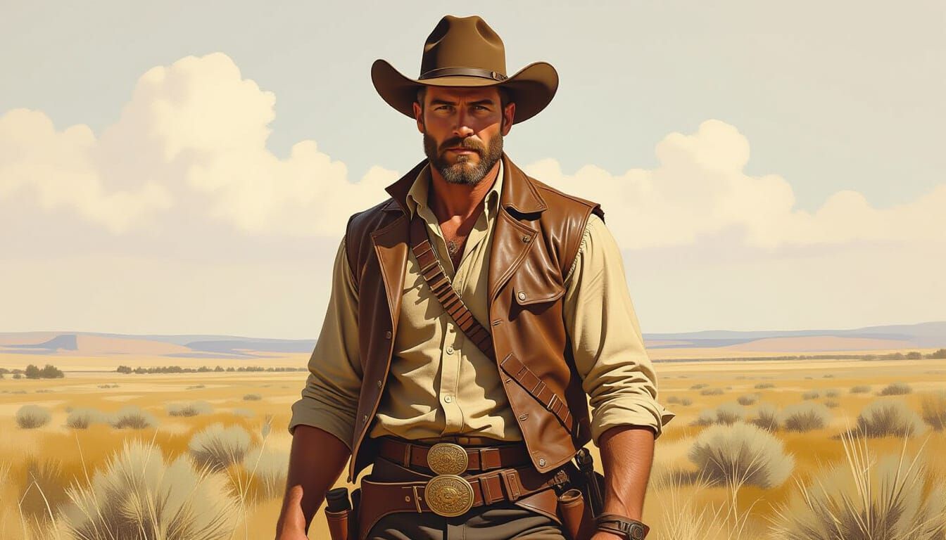 Rugged Outdoorsman in Wilderness, Remington and Moran Style