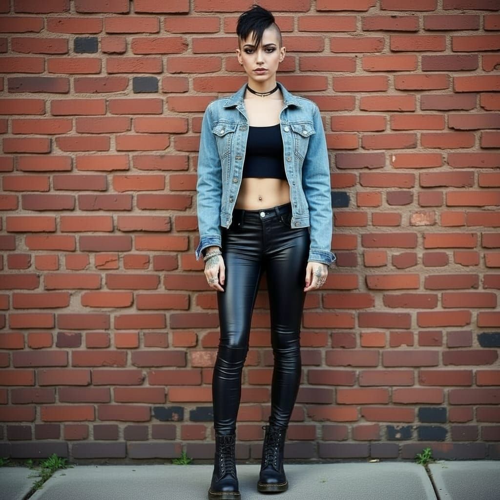 Punk Woman in Leather Standing Provocatively
