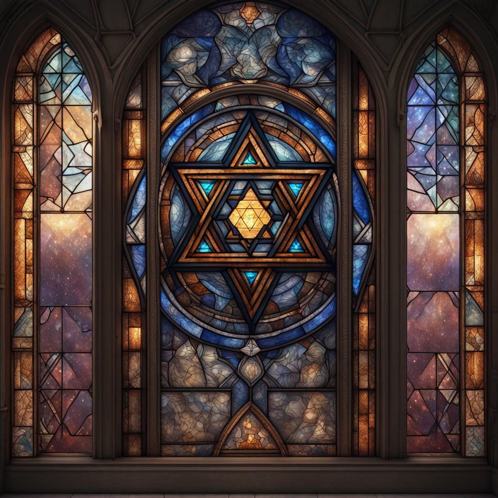 Detailed Stained Glass Star of David in Deep Color