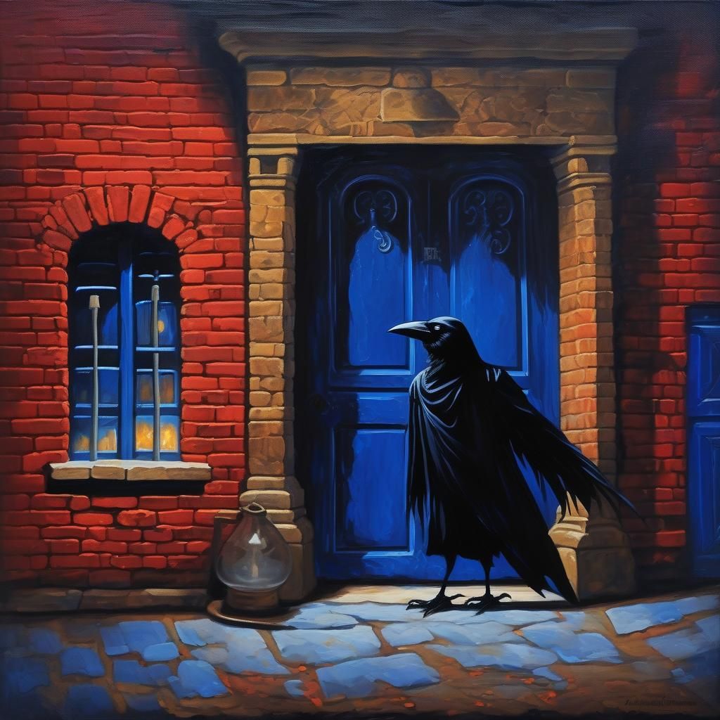 Dark Hooded Figure with Crow Mask in Rainy Street