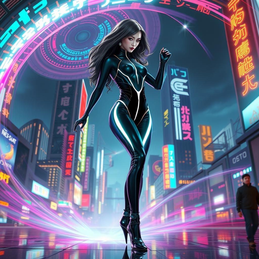 Cyberpunk Dancer in Neon Cityscape
