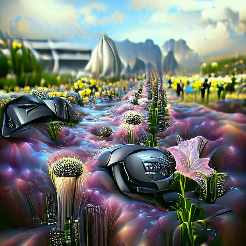 Futuristic Flower Field in Photorealistic Surrealism