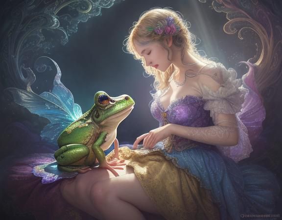 Rainbow Frog on Cloud: Detailed Fantasy Artwork