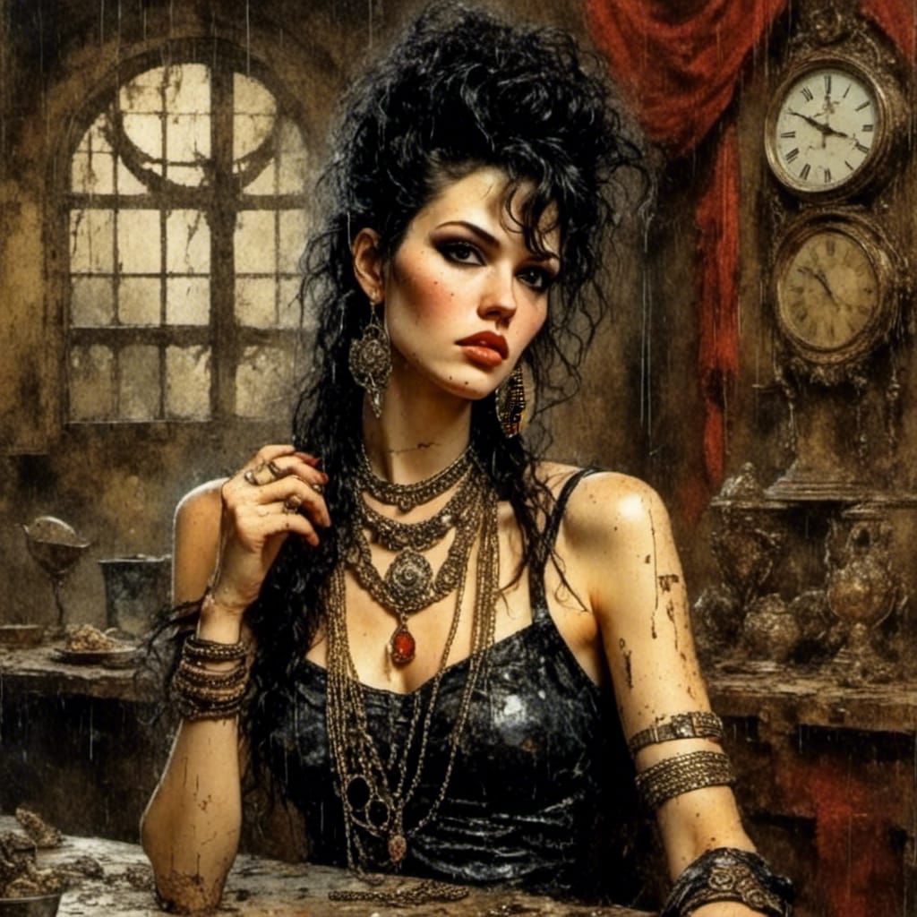 Distressed Beauty in Cafe, Luis Royo Style