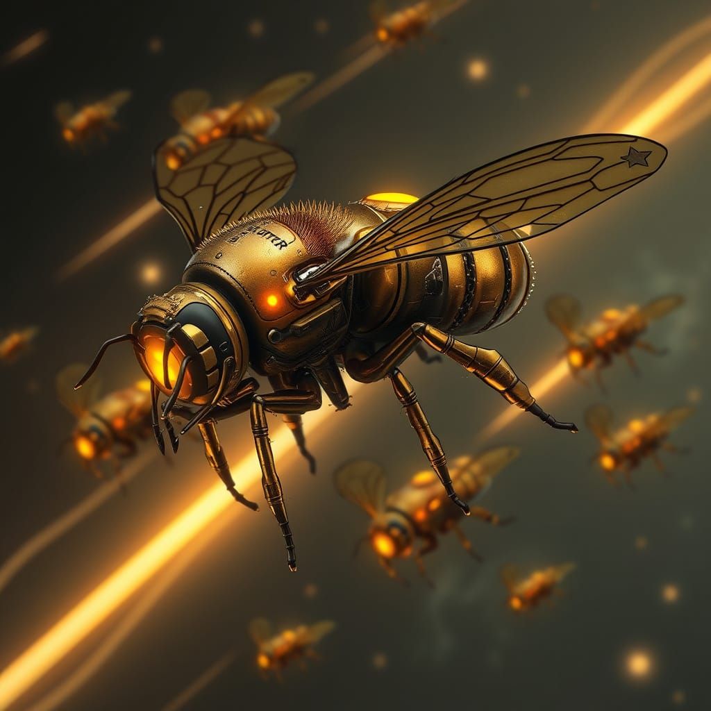 Curator Swarm Constructs: Bronze Bumble Bee Robots
